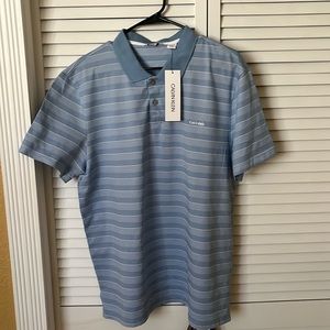 Calvin Klein Mens Polo Shirt Light Blue White Stripe, Size XL New with Tag